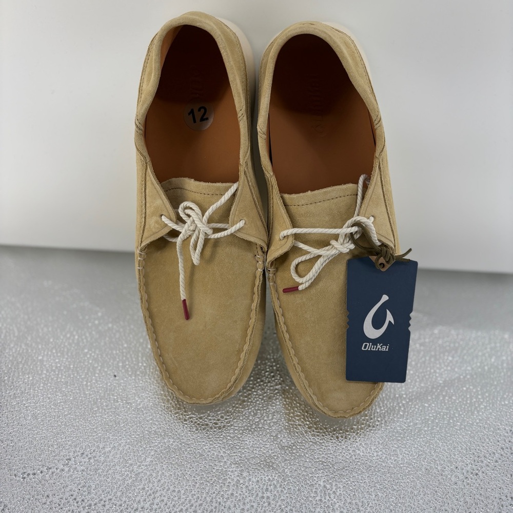 OluKai Ka'a Driver Shoes Lace Suede Nubuck Men's Golden Sand 12 NWT Resort Wear
